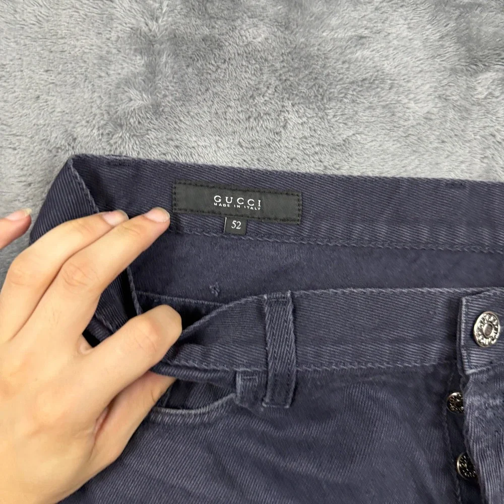 Gucci Pants Mens 52 Navy Blue Web Stripe Straight Leg Made in Italy